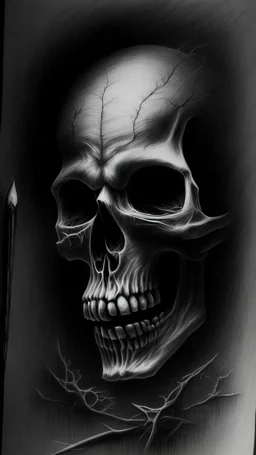 pencil drawing of skull, Spooky, scary, halloween, black paper