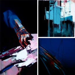 Minimal contemporary abstract oil paintings close up person limbs sinew and concrete fragments illuminated at night style of Justin Mortimer And Francis bacon