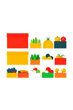 flat and clear and simple withe white background logo of containers and boxes of merchandise of vegetables and fruits