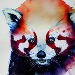 red panda by Agnes Cecile with planet background, soft natural colors