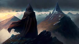 The hooded sorcerer on the mountain top