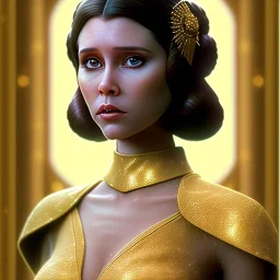 pltn style, beautiful photorealistic princess leia, hazel iris, tall, slender, long hair, smooth, flawless skin, deep, mysterious eyes, white and gold gown, intricate beading, sparkling jewels, diamonds, rubies, regal, dignified, graceful, fluid, ethereal quality, light steps, roses, jasmine scent, shimmering light, spirit, hope, joy, mortal, extraordinary beauty, charm, mystery, legend, fascination, cute big circular reflective eyes, Pixar render, unreal engine cinematic smooth, intricate