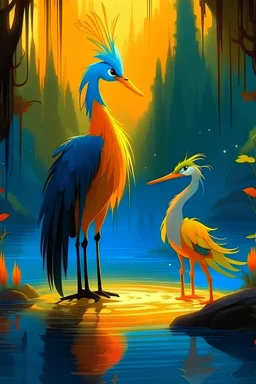 I need a picture where a phoenix talks to a heron styl disney