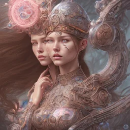 fantasy magic, intricate, sharp focus, illustration, highly detailed, digital painting, concept art, artgerm and paul lewin and kehinde wiley, masterpiece sexy lips with a smile Celtic lady body flowers head silver bright rain lady outer space pretty, pink blue