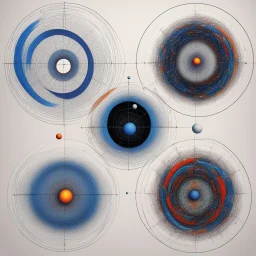 [art by Jean-Paul Riopelle] artistic and yet geometric representations of Bohr orbits: compares the electron probability densities for the hydrogen 1s, 2s, and 3s orbitals. Note that all three are spherically symmetrical. For the 2s and 3s orbitals, however (and for all other s orbitals as well), the electron probability density does not fall off smoothly with increasing r. Instead, a series of minima and maxima are observed in the radial probability plots