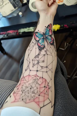 Tattoo cyberpunk sleeve geometric butterfly lines