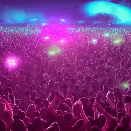 GIANT DANCE PARTY, FESTIVAL IN THE MOUNTAINS, MUSIC FESTIVAL, CROWD, ALIENS, cinematic lighting, 4k, 8k, octane render, digital concept art, ambient lighting, PINK