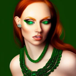 fullbody portrait of beautiful young busty atletic amazon Redhead woman with big green eyes with big emeralds necklace by Anthony Devas 8k