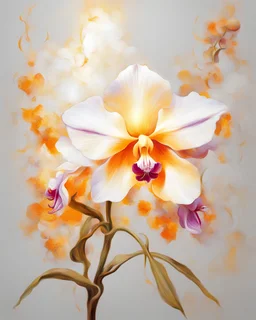bright light and orchid flower, golden and orange van Gough white background