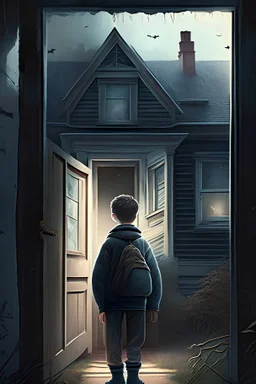 Le garçon rentre à la maison .on voie complétement la maison