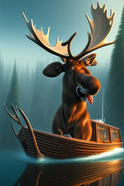 boat that looks like moose, 4k, trending art, weird perspective, mirrors, water, realism