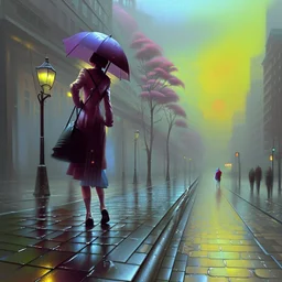 Painting of a Woman Walking in the Rain with an Umbrella, American Romance Painting, 4K Matte Thomas Kinkade, Thomas Kinkade, by Thomas Moran, inspired by Michael Komarck, ( ( Thomas Kinkade ), Thomas Kinkade, Thomas Kinkade, Thomas Kinkade Style, Thomas Kinkade Painting, Spring Eve, by Thomas Kinkade