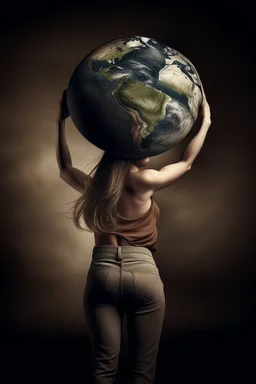 a woman carrying the weight of the earth on her back like Atlas