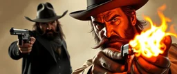 fast draw,mean looking amish macho mafia thug with hot dog duel