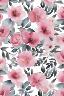 fabric repeating pattern floral watercolor, high contrast, pink flowers