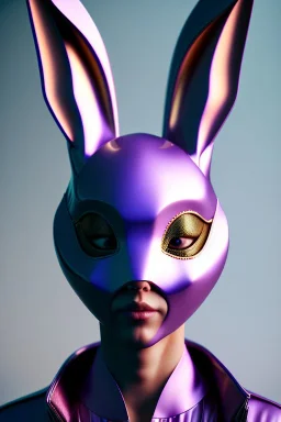 Portrait Sweet Rabbit ceramic mask, purple, suit, photo studio, black background, unreal engine 5, concept art, ray tracing, lumen lighting, ultra detail, volumetric lighting, 3d.