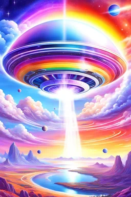 intergalactic beautiful ufos rainbows,high contact, futuriste