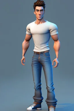 beautiful male 3d character for Animation big head lean body with t shirt and jeans in Metaverse