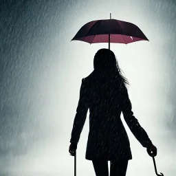 Girl walking in Rain , Holding an umbrella