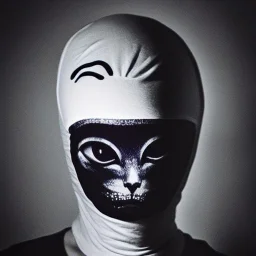 Creepy photo, balaclava, alien, lady, dancing cat