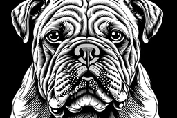 A line art of a dog (Bulldog). make this black and white and a bit filly