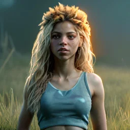 Shakira, artist, Realistic image, waist up portrait. perfect eyes, glow, circle iris. concept art, smooth, unreal engine 5, god lights, ray tracing, RTX, lumen lighting, ultra detail, volumetric lighting, 3d, finely drawn, high definition, 4k.