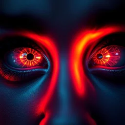 Close-up of mystical eyes, neon glow, intricate iris patterns, digital art style