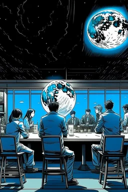 THE MOON HIDDEN SHADOWY FIGURES in the coffee shop meeting big brother STYLE OF HIROKU OGAI