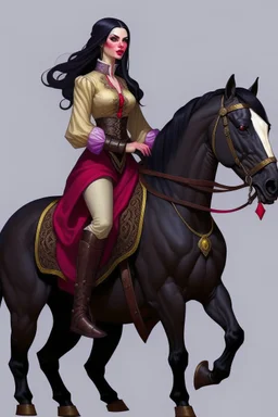 Ezmeralda from Curse of Strahd sitting side saddle on a horse