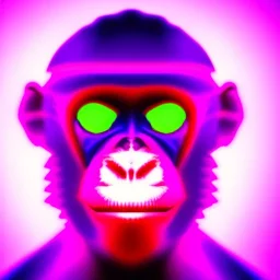 A beautiful portrait of a cyborg monkey purple neon color scheme, high key lighting, volumetric light high details psychedelic background