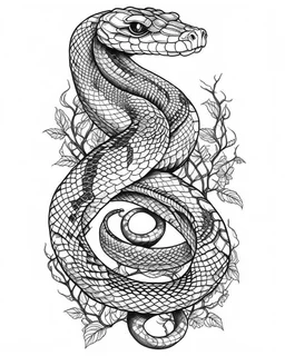 realistic snake tattoo idea, line art, background, vector, svg, black outline on white background, leave plenty of white space beetween lines for coloring, tattoo style, tattoo idea,full body