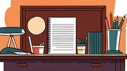 a 2D animations style illustration, an untidy desk
