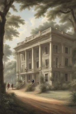 Illustrate a grand plantation setting in the 1800s, with Isaac Franklin and John Armfield as wealthy slave owners. Highlight their opulent lifestyle and the beginning of their partnership.