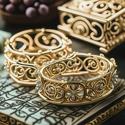 Elegant and intricate gold wedding bands with diamond accents