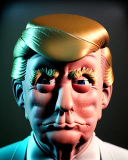 Waist up Portrait, Donald trump muppet, Wes Anderson style, photo studio, unreal engine 5, god lights, ray tracing, RTX, lumen lighting, ultra detail, volumetric lighting, 3d.