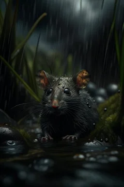 rat cat won the dark clouds, portrait in weird waterfall in moist swamp planet , photo-realistic, shot on Hasselblad h6d-400c, zeiss prime lens, bokeh like f/0.8, tilt-shift lens 8k, high detail, smooth render, down-light, unreal eng