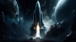 captivating scene. magical space theme. extreme depth and detail. rocket