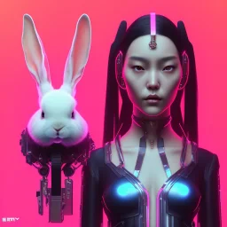 Portrait avatar image, cyberpunk Asian woman with rabbit mask, black pink color, highly detailed, concept art, smooth, unreal engine 5, god rays, ray tracing, RTX, lumen lighting, ultra detail, volumetric lighting, 3d, finely drawn, high definition, high resolution.