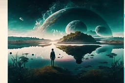 epic, cosmos, persons, big epic lake, planet, vegetation, movie poster hd