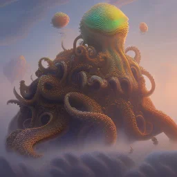 pixar style, volumetric sunken temple environment and background, realistic painting of a octopus, looking excited, detailed digital painting, extreme dense and fine fur, anime, ornate, colour-washed colors, elegant, small minutiae, tiny features, particulars, centered, smooth, sharp focus, renderman gofur render, 8k, uhd, detailed eyes, realistic shaded volumetric lighting, sunlight caustics, backlight, centered camera view