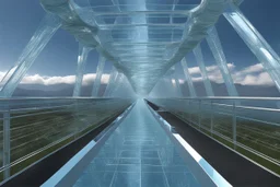 a futuristic glass bridge made of glass by architect "Science-Fiction",by artist "fractal mirrors"