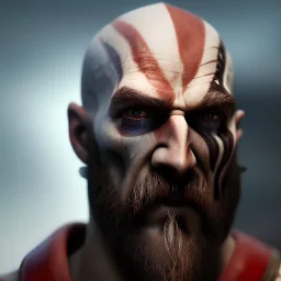 Close-up of god of war::2 Photorealism, Painted face, High detal::1.5 + Sony Alpha α7, ::2 --aspect 9:32