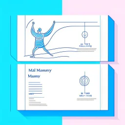 Business card design for a physio featuring a small, friendly line-art illustration of a person stretching. Style: Minimalist vector illustration, "Corporate Memphis" art style but refined. Colors: Pastel pink, lavender, and royal blue accents. Background: Off-white. The design is playful and inviting but distinctively medical and professional. High detail, 4k, photorealistic mockup on a stone surface.