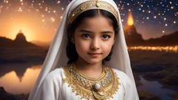 little very young Zoroastrian girl, beautiful, peaceful, gentle, confident, calm, wise, happy, facing camera, head and shoulders, traditional Zoroastrian costume, perfect eyes, exquisite composition, night scene, fireflies, stars, Zoroastrian landscape, beautiful intricate insanely detailed octane render, 8k artistic photography, photorealistic concept art, soft natural volumetric cinematic perfect light, chiaroscuro, award-winning photograph, masterpiece, Raphael, Bouguereau, Alma-Tadema