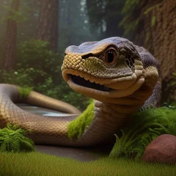 pixar art style of monstruous giant snake in native environment, monotone color, full body, by mobeius, au naturel, hyper detailed, digital art, trending in artstation, cinematic lighting, studio quality, smooth render, unreal engine 5 rendered, octane rendered, art style by klimt and nixeu and ian sprigger and wlop and krenz cushart