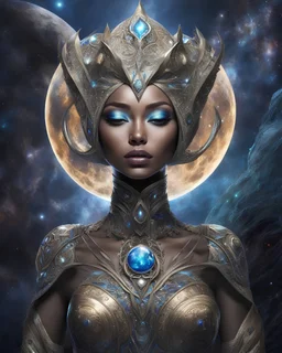Realistic picture. alien gir l elf.With From Diamond hair .Decorative dress for the body. . Dawad is decorated. Cosmic skin. skin void. Hello elements. Spiritual energy..It stands on an ashes of radiant glass, buildings and moon waterfalls. And planets