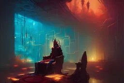 Elden Lord, Throne, Leyndell, Cyberpunk, rich deep colors masterpiece, greg rutkowski, ultra high definition, rich detail, lumen reflections, Martin Wittfooth, Mandy Jurgens,