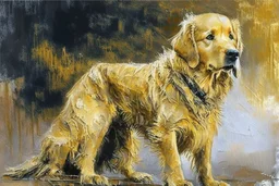 style of Frank Auerbach, Golden retriever dog