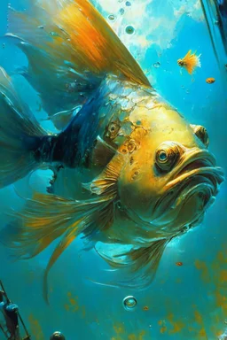 cartoon distorted fish lagging, digital art, beautiful, sharp focus, ultra detailed, astral, magic, surreal, by Andon Harav, Ivan Shishkin, John Berkey, masterpiece, award winning painting, renowned artists,
