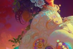 gardenia, colorful, psychedelic, intricate, elegant, highly detailed, digital painting, artstation, concept art, smooth, sharp focus, greg rutkowski art and alphonse mucha, ghibli robot